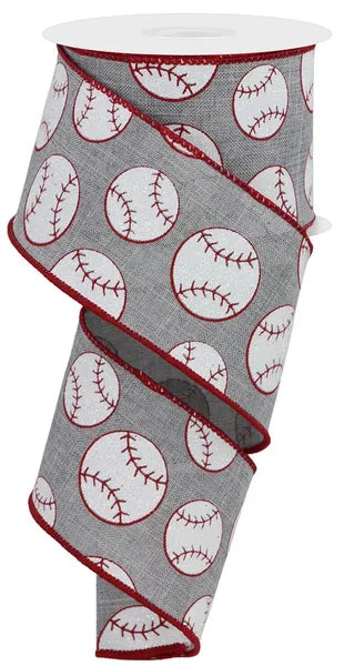 2.5" x 10yd Glitter Baseball On Royal-Lt Grey/Red/White-RGA117110