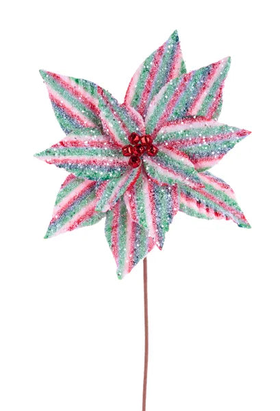 12"Dia Striped Poinsettia Stem, 23"Oal-Red/Green/White-XS4151