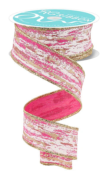 1.5"X10YD GLITTER/METALLIC STREAKS- FUCHSIA/CREAM/GOLD- RGH152607