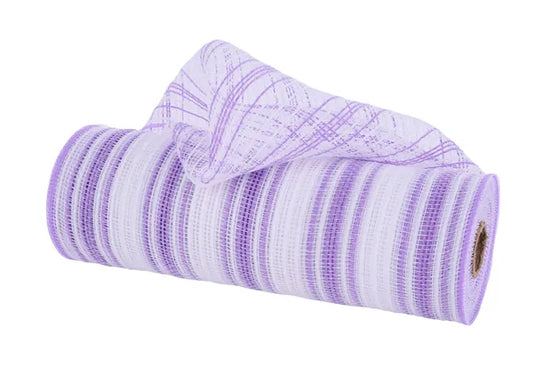 10.25" x 10yd Farmhs Stripe Faux Jute Mesh-Lavender/White- RY834468