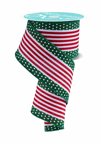 2.5"X10YD VERTICAL STRIPE/POLKA DOT EDGE- WHITE/EMERALD GREEN/RED- RGF156706
