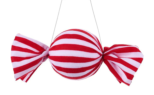 7.5"L X 3.125"H STRIPED FABRIC CANDY ORN- RED/WHITE- XJ744234
