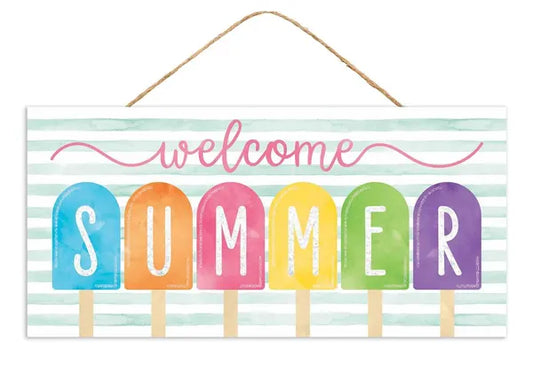12.5"L x 6"H Welcome Summer Glitter Sign-Turq/Orng/Pnk/Ylw/Grn/Prp-AP8874