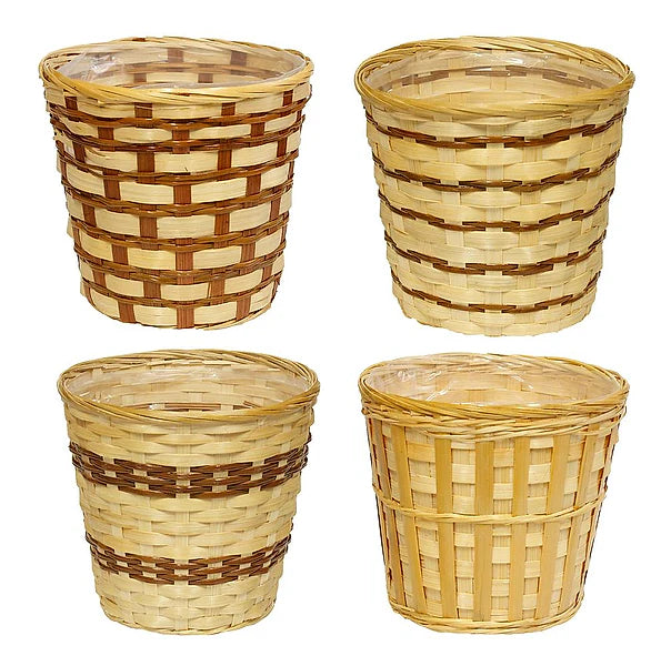 6" BAMBOO/FERN POT COVER- W/SEWN LINING 4 ASSORTED- KP5077