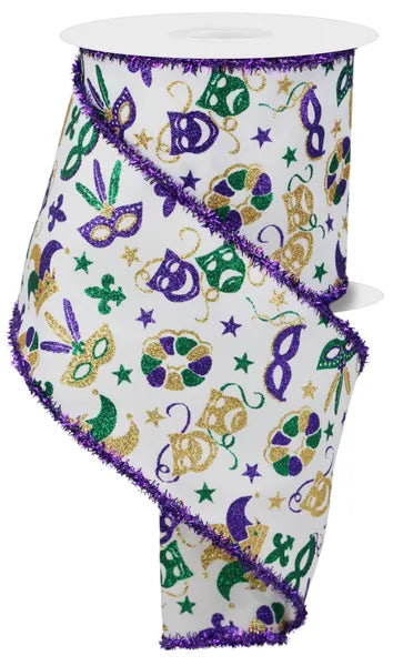 4" x 10yd Mardi Gras Pattern/Tinsel-White/Mardi Gras-RGA871027