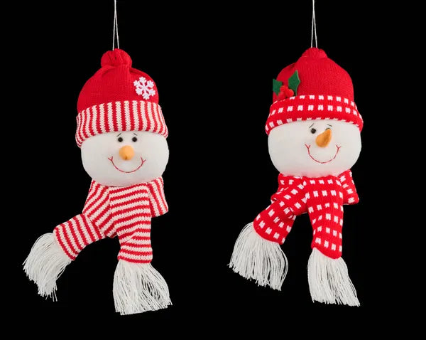 2 Asst 11"H Snowman Head W/Scarf Orn-Red/White/Orange- XJ5407