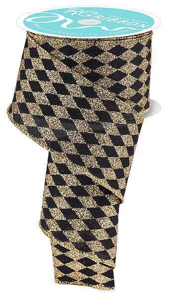 2.5"X10YD GLITTER HARLEQUIN- BLACK/GOLD- RGH144186