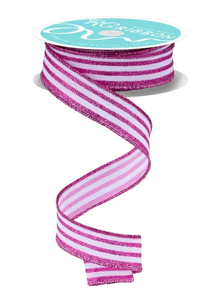 7/8"X10YD GLITTER VERTICAL STRIPE- WHITE/HOT PINK- RGF797027
