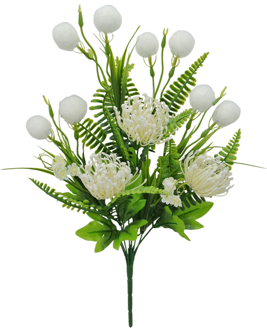 21 IN WHITE MIXED MUM POM BUSH X 9 - 83360-WT