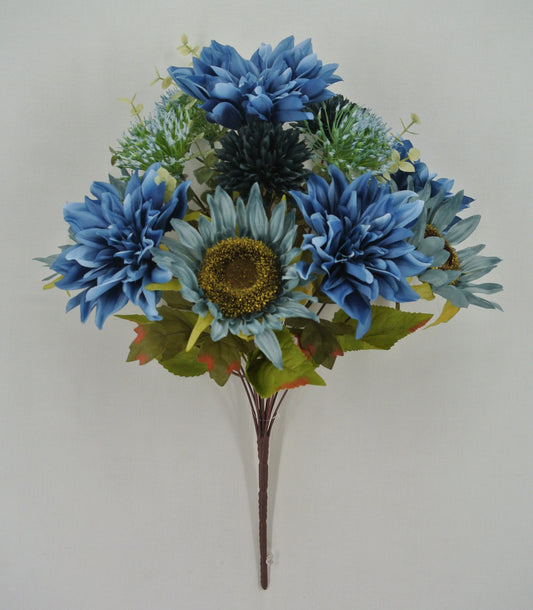 19 IN BLUE MIXED DAHLIA SUNFLOWER BUSH X 12 - 83614-BL