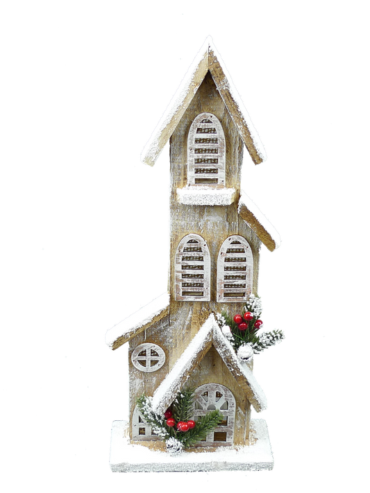 16In Wooden House 5 Led Lights-Brown-84013BN