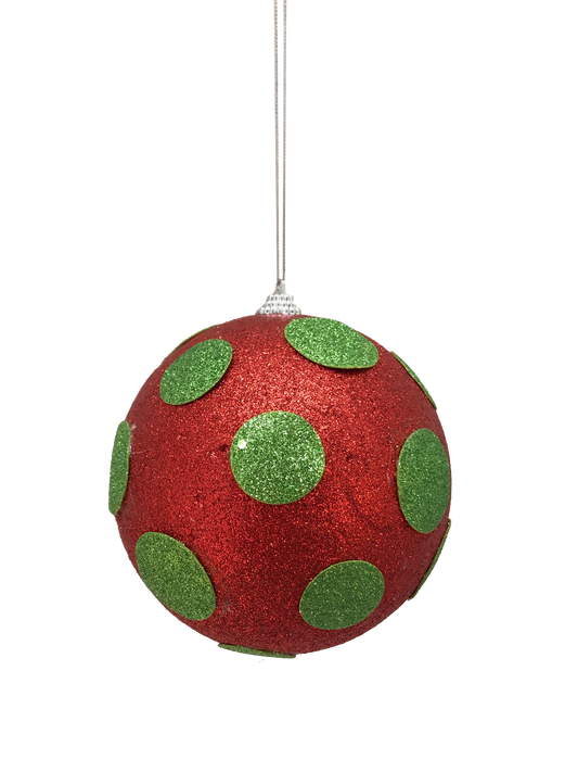 Red and Green Polka dot Ornament 5In - 84175RDGN