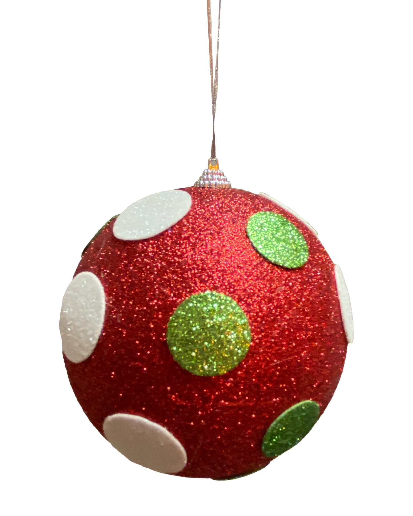 Red, White and Lime Green Polka dot Ornament 5In - 84175RWG