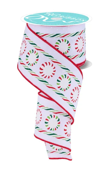 2.5" x 10yd Glitter Peppermint/Satin-White/Red/Green-RGF180827