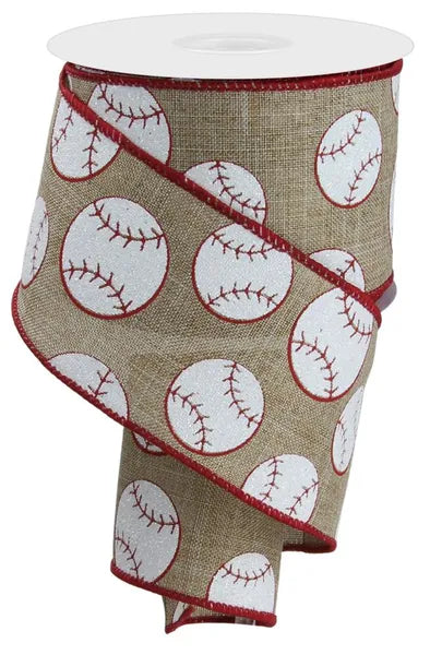 2.5" x 10yd Glitter Baseball On Royal- Lt Beige/Red/White-RGA117101