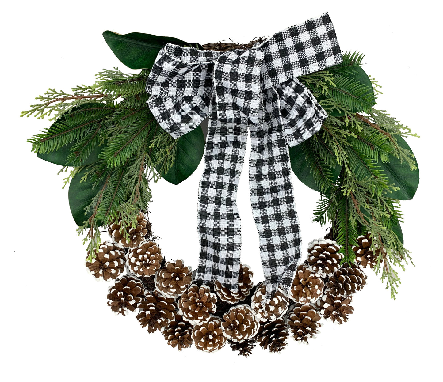 Gingham Christmas Winter Pinecone Wreath DIA 24 in - 85332GINGHAM