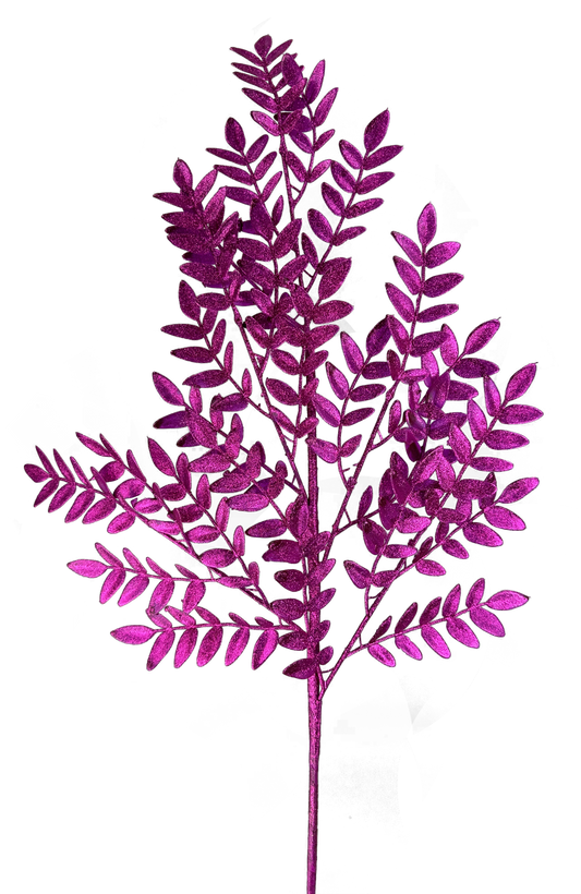 Pink Glitter Fern Spray x 5 H28 - 86009BT