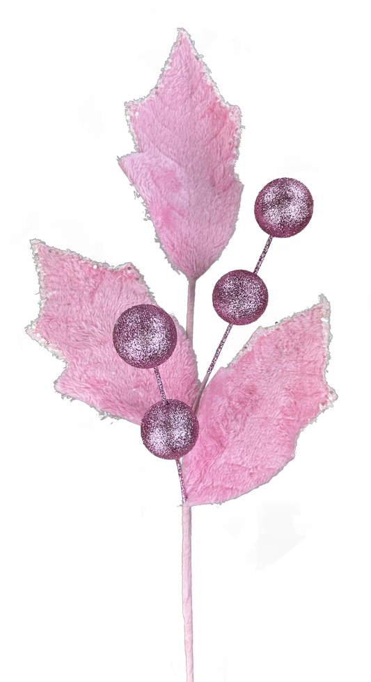 Pink Holly Leaves Ball Spray H28 - 86031PK