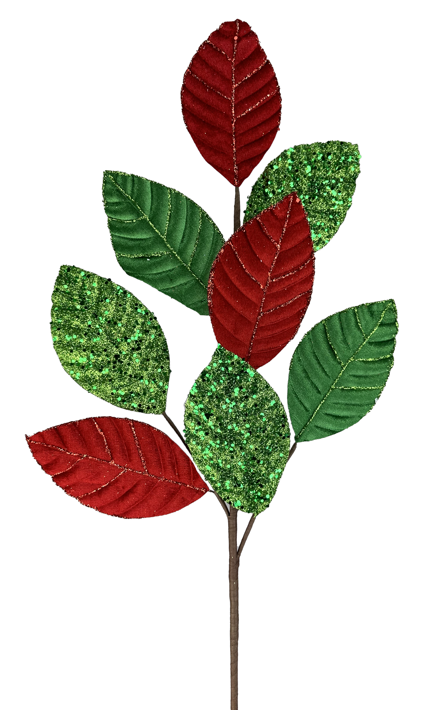 Velvet Sequin Leaves Spray x 8 H27 - 86079RDGN