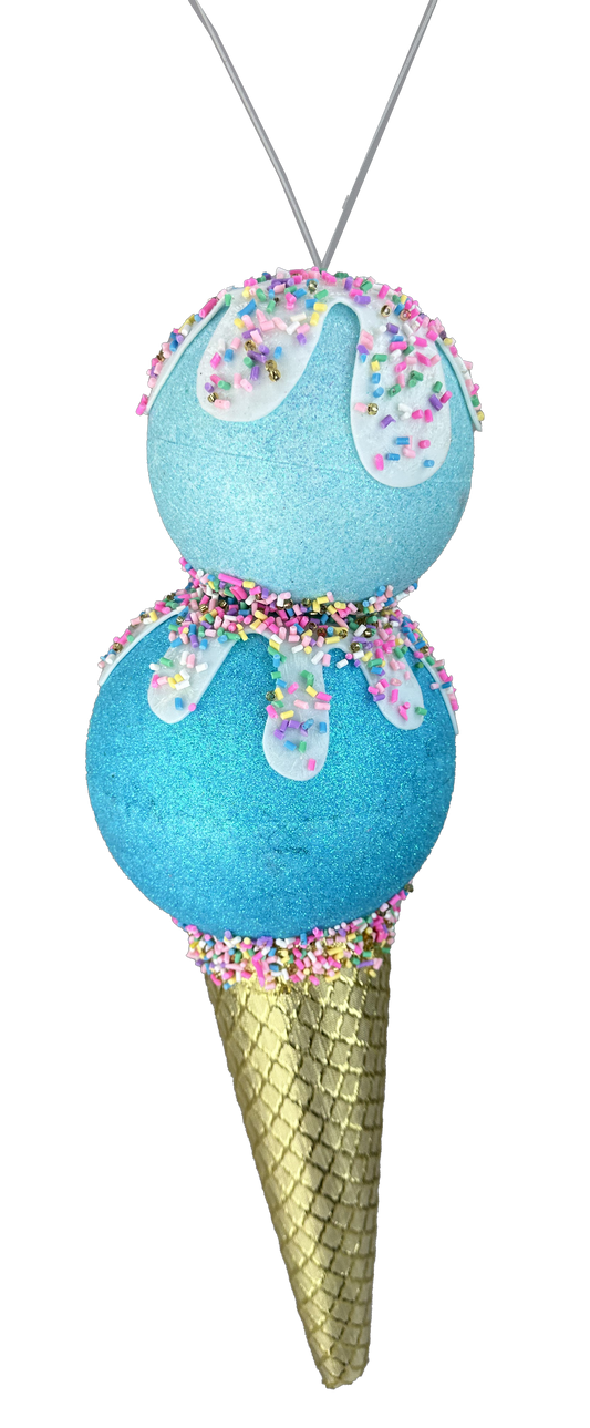 Blue Ornament Ice Cream Cone H16xDIA5 - 86109BL