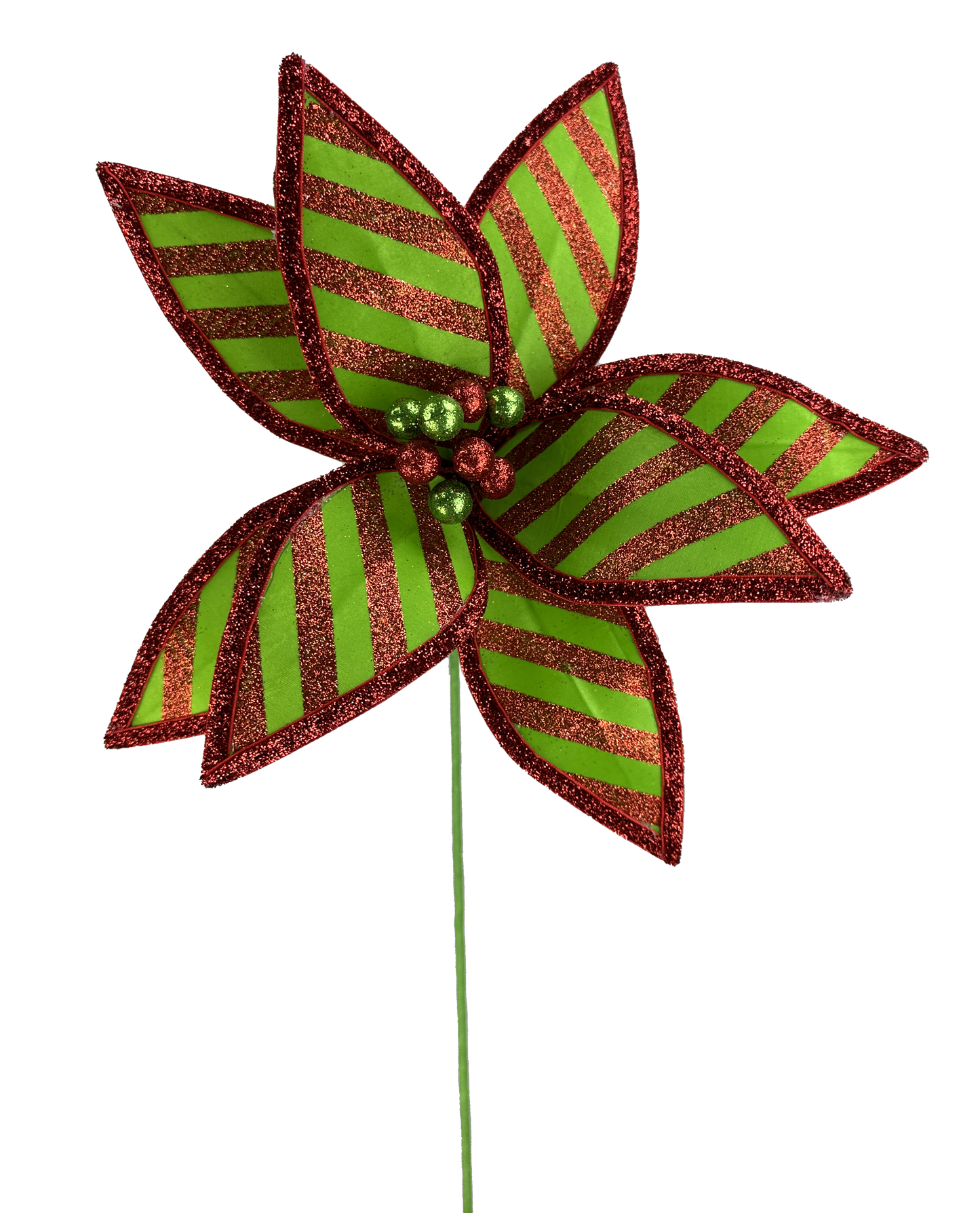 Stripe Poinsettia Stem H23xDIA12 - 86116RDGN