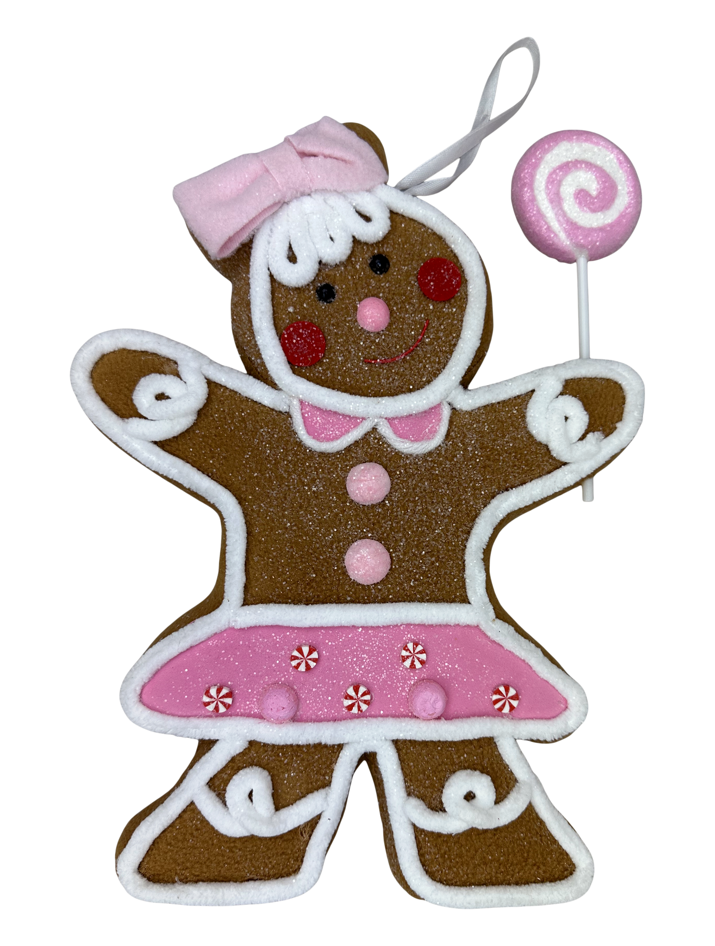 Orn Gingerbread Girl H10xW8.5xD1.5-Brown/Pink-86498BNPK