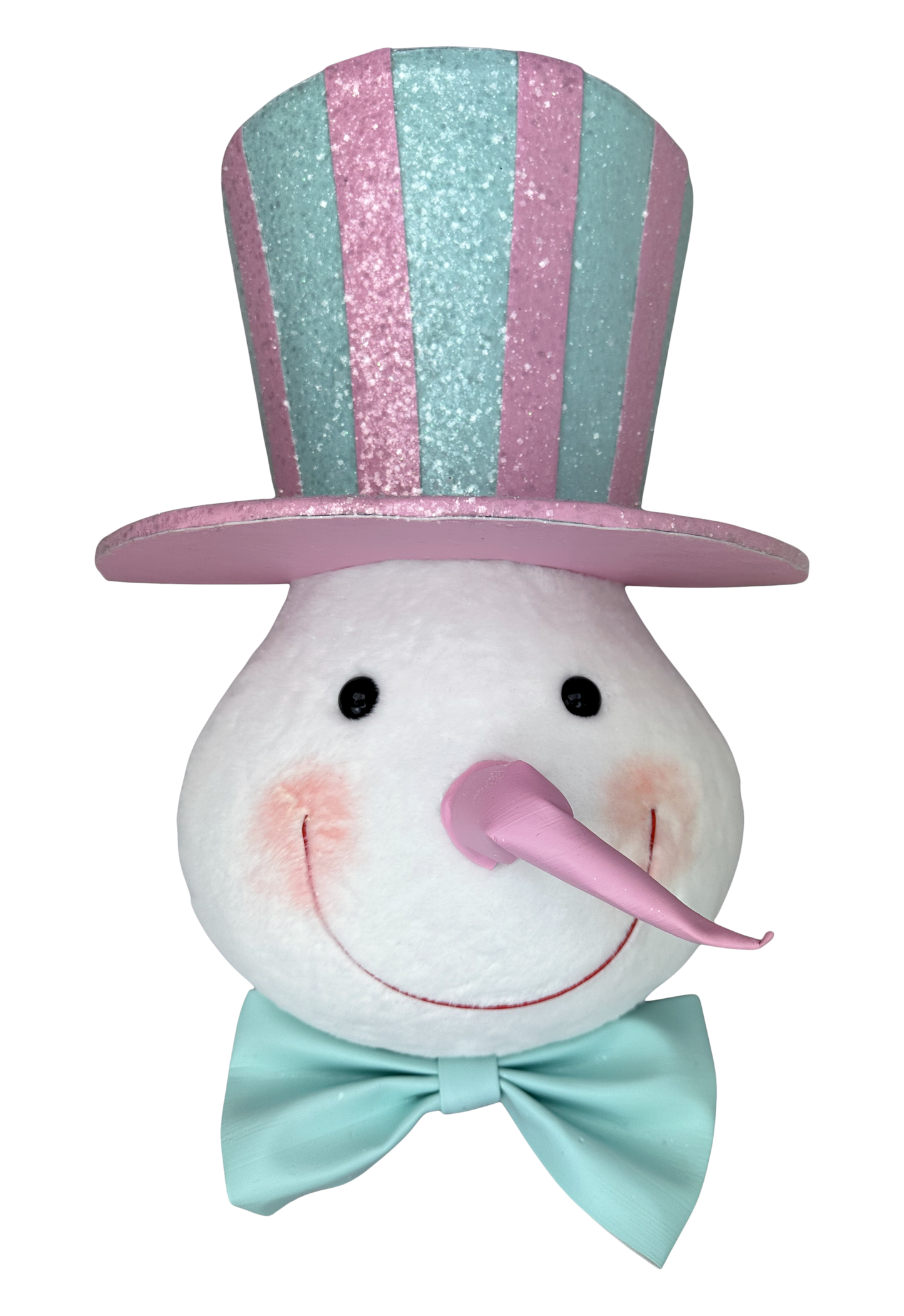 Orn Snowman Head H18xW12xD5.5-Mint/Pink-86514MIPK