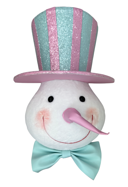 Orn Snowman Head H18xW12xD5.5-Mint/Pink-86514MIPK