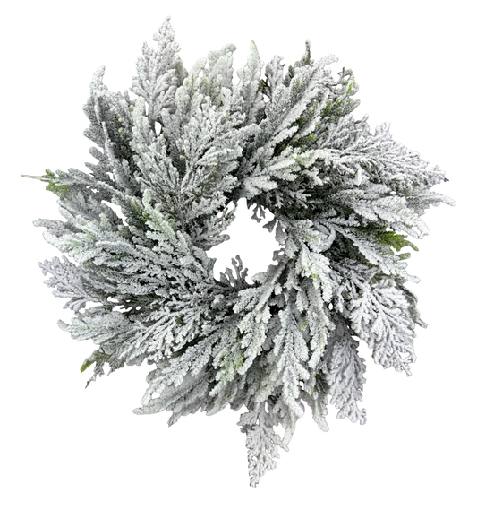 Flocked Cypress Mix Cabinet Wreath DIA14 - 86596SNOW