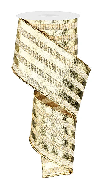 2.5"X10YD METALLIC VERTICAL STRIPES- GOLD- RGE145008