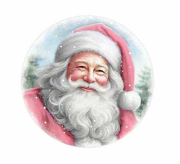 8"DIA METAL SANTA PORTRAIT SIGN- WHITE/PINK/LT BLUE- MD171327