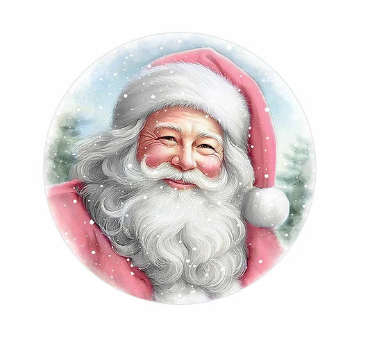 8"DIA METAL SANTA PORTRAIT SIGN- WHITE/PINK/LT BLUE- MD171327