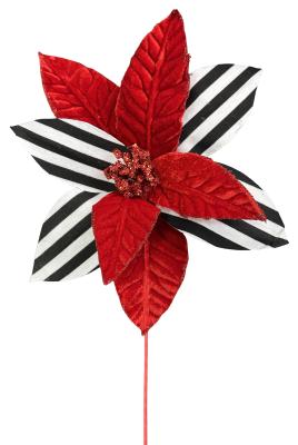 Stripe Poinsettia Stem H24xDIA12-RDBKWT- 86799RDBKWT