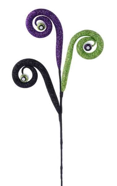 17.5"L Glttr Tubing Coil/Eyeball Pick x 3-Black/Purple/Lime-HH1398X4