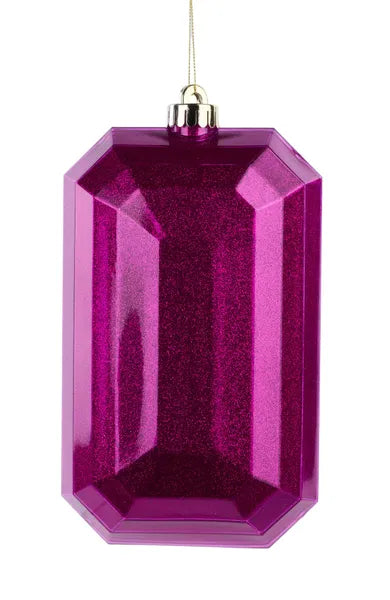 8"L x 5"W Glitter Rectangle Gem Orn-Fuchsia-XJ717207