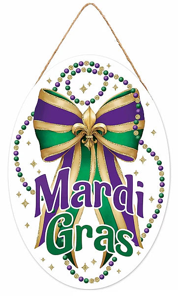13"H X 9"L GLITTER MARDI GRAS BOW SIGN- MARDI GRAS- AP7894