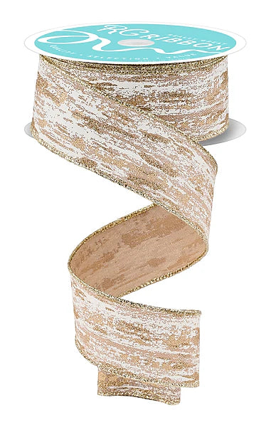 1.5"X10YD GLITTER/METALLIC STREAKS- BEIGE/CREAM/GOLD- RGH152601