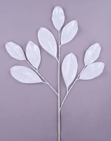 20.5"L Glitter Magnolia Leaf Spray-White-XS250827