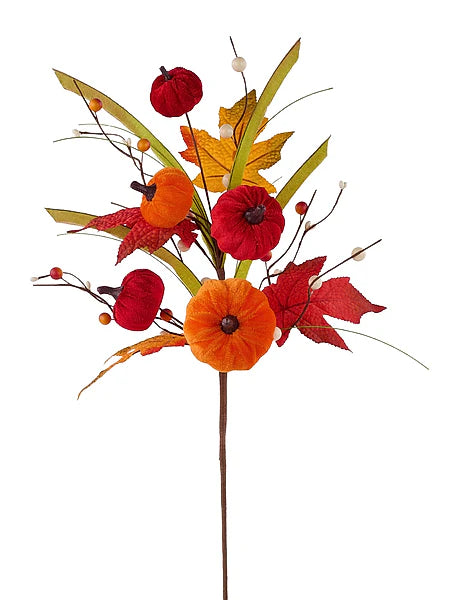 21"L VLVT PUMPKIN/MAPLE LEAF/BERRY SPRAY- RUST/ORANGE/YELLOW- HA1924