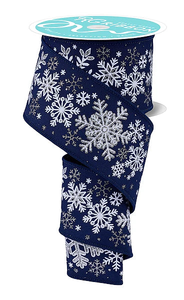 2.5"X10YD SNOWFLAKES- NAVY/WHITE/SILVER- RGH121019