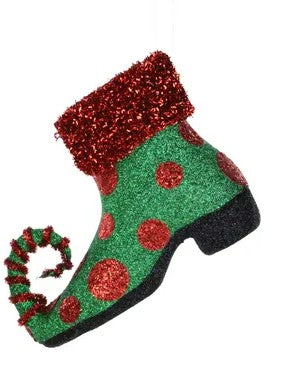 8.75"L x 6.25"H Elf Shoe Ornament-2 Asst-Emrd/Red, Red/Emrd- XJ5191