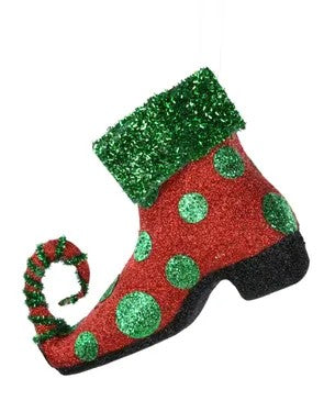 8.75"L x 6.25"H Elf Shoe Ornament-2 Asst-Emrd/Red, Red/Emrd- XJ5191
