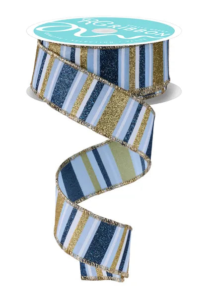 1.5" x 10yd Horizontal Stripe- Lt Blue/Smk Blue/Gld/Wht-RGF191814