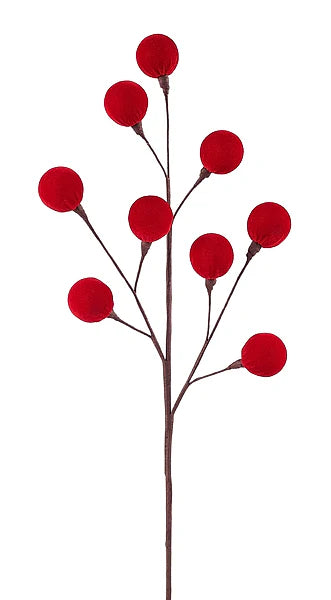 23"L VELVET WRAPPED STYRO BALL SPRAY- RED- MN059224