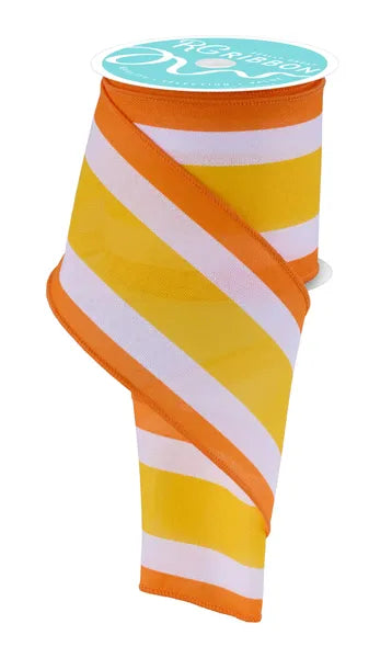 3.25" x 10yd Faux 3-In-1 Vertical Stripe-Yellow/White/Orange-RGF1982J8