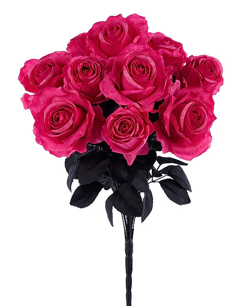 20"L FABRIC ROSE/ROSE BUD BUSH- HOT PINK/BLACK- FN171950