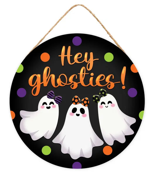 10.5"Dia Hey Ghosties Sign-Blk/Wht/Org/Lime/Prpl-AP7408A9