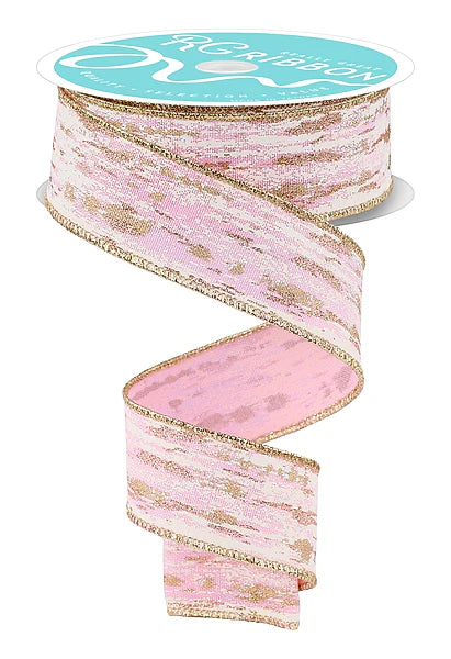 1.5"X10YD GLITTER/METALLIC STREAKS- PINK/CREAM/GOLD- RGH152622