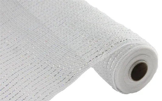 10" x 10yd Wide Foil Mesh-White W/Laser Silver Foil-RE136641