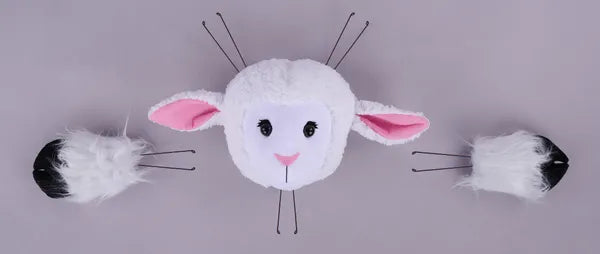 3 PIECE 10.5"L X 9.5"H LAMB DECOR KIT- WHITE/PINK/BLACK- HE740027